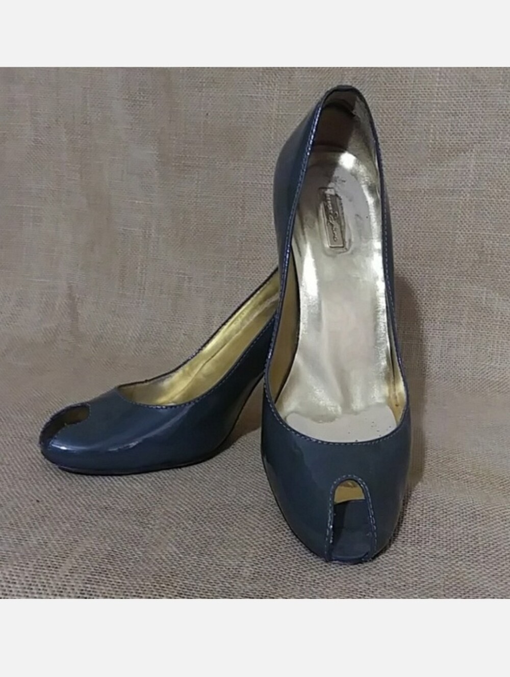 SALE - Dark Gray Wood Peep Toe Patent Leather Shoes 8